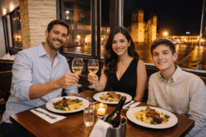 Family having dinner near Cusco Main Square WT